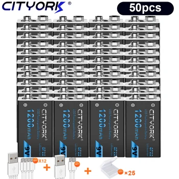 CITYORK 50pcs 9V батерия 1200mAh 9V USB батерии 6F22 9V литиево-йонна литиева акумулаторна батерия за скенер мултицет микрофон