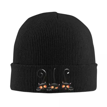 Черна котка плетена шапка шапки зимни шапки топло улично коте мишки капачки за мъже жени подаръци