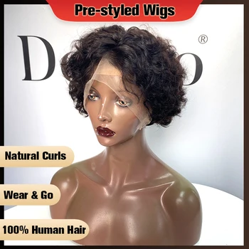 Къси перуки за човешка коса Glueless Preplucked Ready To Go Pre Cut Pixie Full Lace Human Hair Wigs For Women Curly Lace Frontal Wigs