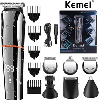 Оригинален цифров дисплей Kemei Всичко в едно тример за коса за мъже Тример за брада за вежди Електрически машинка за подстригване на коса Комплект за подстригване