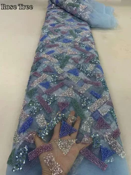африкански мъниста дантела плат нигерийски дантела тъкани 3D дантела с мъниста високо качество луксозни пайети нетна дантела вечерно парти рокля