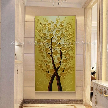 Arthyx, ръчно рисувани модерни дебели златни късметчета дърво маслена живопис върху платно, абстрактно изкуство стена картина за хол, домашен декор
