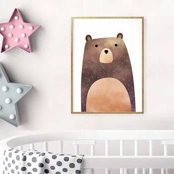 Детска градина Animal Bear Canvas Print Стенно изкуство плакат, акварел прекрасен мечка платно живопис карикатура картина бебе стая изкуство декор