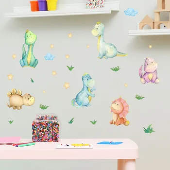 Карикатура динозаври стена ваденки за детска стая и стая фон стена декорация - самозалепващи стена изкуство