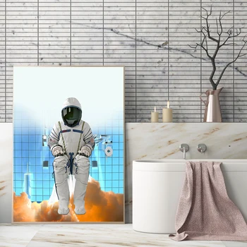 Смешни тоалетна плакат астронавт стартиране баня платно стена изкуство картина скандинавски минималистичен баня декорация дома декорация без рамки