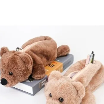 Плюшени творчески мечка плюшени молив случай затворен цип мек голям капацитет сладък канцеларски чанта устойчиви на мръсотия голям капацитет