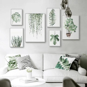 SURELIFE Модерна Скандинавия Зелени растения Скандинавски картини за стена Картини от канава Плакат за подаръци Картини Всекидневна Домашен декор