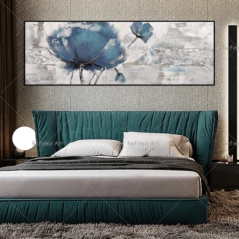 Ръчно изработени ръчно рисувани маслени картини Платно стена изкуство Nordic модерна спалня хоризонтална декорация на дома интериор синьо роза цветя