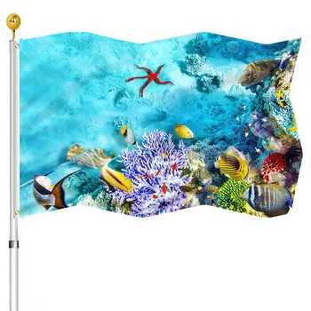 Океански флаг Морски животни Морска звезда Корал Открит флаг Голям добре дошли двор банери Начало градина декорация за жени мъже полиестер флаг