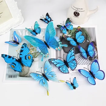 12Pcs еднослойна симулация 3D пеперуда хладилник магнити стена декорация творчески дом фон пеперуда стикер 냉장고 자석