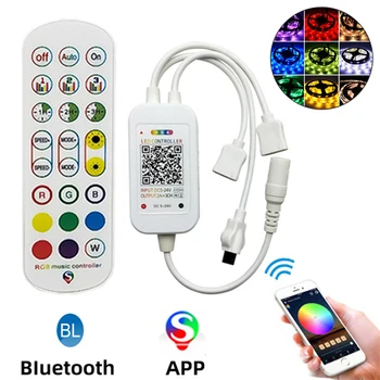 2 порт RGB Bluetooth гласов контролер LED музикален димер 24-ключ дистанционно управление безжично APP управление за LED ленти светлини