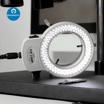 Регулируема микроскопска пръстенна светлина 144 LED стерео микроскоп осветител лампа цифрова микроскопична камера лупа захранващ адаптер
