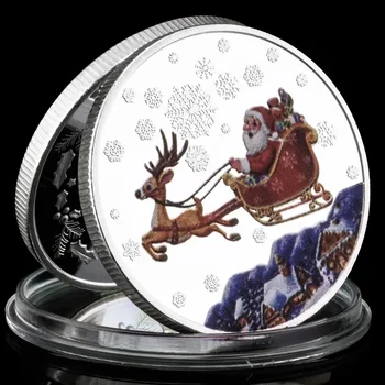 Весела Коледа възпоменателни монети Посребрени Дядо Коледа с пожелание монета Честита Нова Година Декорация на дома