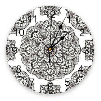 Mandala аксесоари Арабеск кръг стенни часовници Silent Начало Кафе Офис стена декор Часовници за кухня изкуство Големи стенни часовници