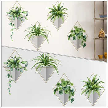 Декорации за баня Растения Стикери за стена Саксийни растения Стикери за стена Зелени листа Плакати за стена Bonsai Стенописи