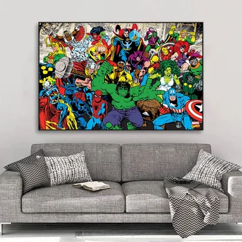 Canvas Painting Marvel Comics Superheroes Character Hulk Avengers Плакати и отпечатъци Стенна арт картина за хол Домашен декор