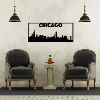 Chicago City Skyline Пейзаж - Красив домашен декор Акцент Метал Арт Стена Знак