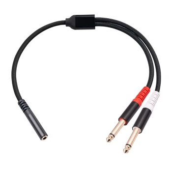  3.5mm до двоен 6.35mm инчов сплитер плетен кабел 6.35mm мъжки конектор кабел кабел сплитер кабел подмяна