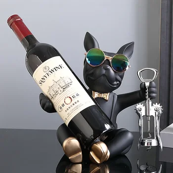 Седнал френски булдог вино притежател куче иконом бутилка седалка дизайн статуя маса смола декорация скулптура куче стая декор подарък