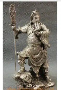 Сребро Защитете Warrior GuanGong Бог статуя месинг дракон Guan Yu статуя Тибет Сребърна декорация бронзова фабрика