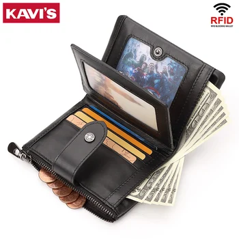 Естествена кожа мъжки портфейл мода пътуване чанта RFID блокиране притежателя на кредитна карта за жени с многофункционален джоб с цип