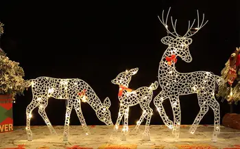 3PCS Handmake Iron Art Elk Deer Christmas Garden Decor &LED Light Glowing Glitter Reindeer Xmas Home Outdoor Yard Ornament Decor