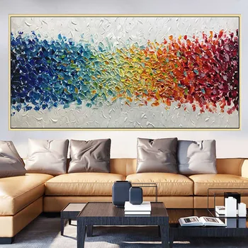 Голям стенопис модерен абстрактен цветен пейзаж ръчно рисувани с маслени бои платно стена арт картини за спалня на живо украсяват подарък