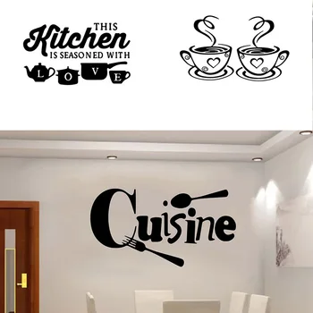 Кафе чаша модел стена стикери DIY кафе ресторант хол декорация дома самозалепващи ръчно издълбани кухненски тапети