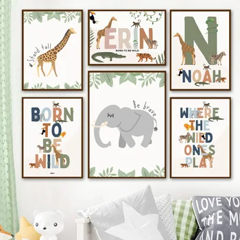 Safari Animal Giraffe Elephant Rainbow Nursery Wall Art Canvas Painting Nordic Posters And Prints Wall Pictures Детска стая Декор