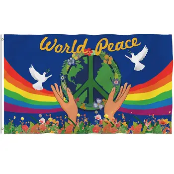 Световно знаме за мир UV устойчив на избледняване Двойно зашит мир и любов Световен земен флаг полиестер с месингови втулки външен декор