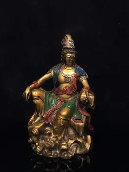 Old Qing Dyansty мед Ръчно рисувана статуя на Буда, богиня майка на милосърдието Буда, ръчно изработена