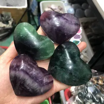 естествени камъни полиран кварцов кристал издълбани дъга флуорит сърце лечебни скъпоценни камъни Рейки декорация