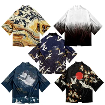  Самурай кран отпечатани японски традиционни костюми момчета мода кимоно Haori жилетка за момичета лятно яке плаж облекло наметало