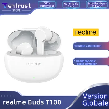 Global Version realme Buds T100 TWS True Wireeless Earbuds AI Noise Cancellation for Calls 10mm Dynamic 28 Hour Battery IPX5