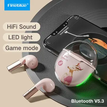 Fineblue Hello LU TWS 5.3 Bluetooth слушалки Безжични слушалки с LED светлинен ефект Стерео слушалки за сензорен контрол F920