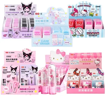 Sanrio Cartoon Roller 12-20pcs Eraser Hello Kitty Melody Kuromi Student Stationery Червило Моделиране Гума Детски подаръци