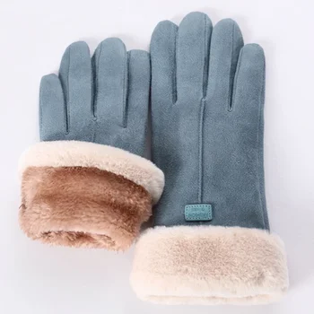 Модни дамски ръкавици есен зима сладък космати топли ръкавици пълен пръст ръкавици жени открит спорт женски ръкавици екран