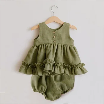Бебешки дрехи момиче комплект без ръкави лятна рокля без ръкави + къси органични памучни новородено бебешки шорти бебе момиче дрехи комплект