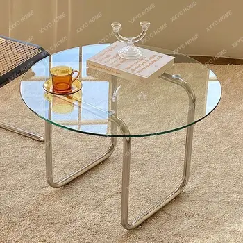 Маса за чай закалено стъкло Таблица килим спалня светлина луксозна стая прозрачна малка кръгла маса