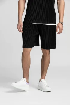 Miyake Плисирани шорти за мъжко облекло Свободни ежедневни шорти Летни дрехи за мъже Фитнес Спортни шорти Мъжки панталони с шнур