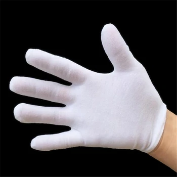 12 чифта/пакет Начало Ръкавици за почистване на прах Деца Бели памучни ръкавици Ръкавица за танци Детски бели ръкавици етикет Тънки Средно дебели