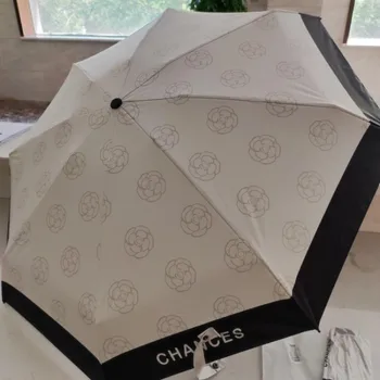 Ins Camellia печат чадър флора дизайн цвете три сгъваеми чадър за дъжд слънце момичета джобен чадър