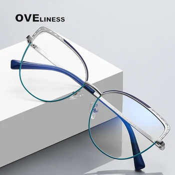 Мода Компютърни очила Метални очила за четене Синя светлина блокиране за жени метал Пълна джанта