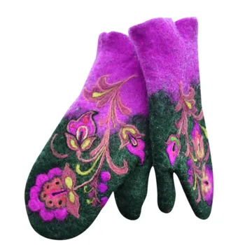 Жените зимни изкуствена кашмир сгъстяват топло пълен пръст ръкавици етнически реколта цветни флорални бродирани термични ръкавици