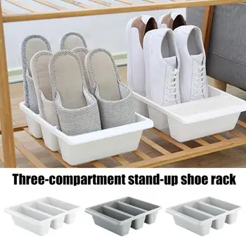 3 Решетка Вертикална стойка за обувки Чехли Rack Организатор Домакински пластмасова кутия за съхранение на обувки за обувки Спестяване на място Издръжлив държач за обувки за килер
