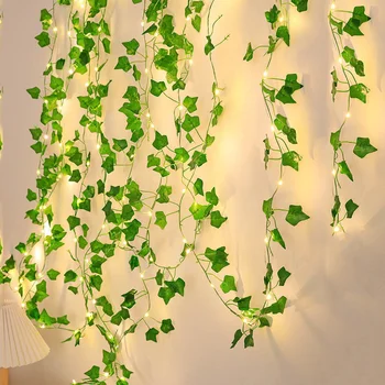 10M Изкуствен бръшлян Leaf Фалшиво растение лоза низ светлина батерия експлоатирани кленов лист венец фея светлина зеленина спалня стена декор