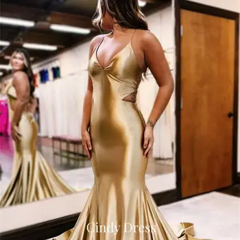 Cindy Champagne Backless Mermaid Satin Long Tail Party Dress for Wedding Dresses Елегантни жени Луксозна официална гала жена Дамски