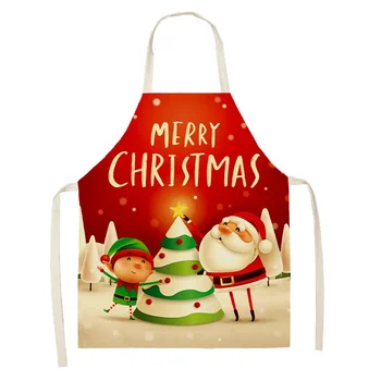 Честита Нова Година Коледа Дядо Коледа червен ръкав престилка бельо устойчиви на петна кухня Жените дома готвене печене 