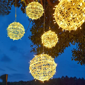 30CM коледно дърво ратан топка висящи низ светлина на открито Sepak Takraw глобус топка фея светлина венец за празник двор декор