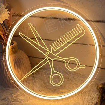 Ножици Неонов знак за стенен декор 3D изкуство дърворезба дизайн вътрешна спалня Led неонови знаци фон Flex коледно парти сватба Ливи